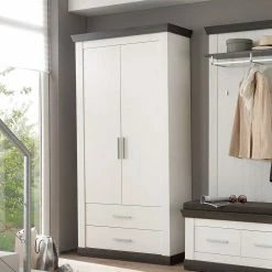 107x201 Dielen-Schrank In Weiß Mit Wenge - Yneseca