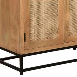 2-türiger Flurschrank Aus Holz & Rattan Geflecht - Lazianus -wohnen.de-Shop 2 tueriger flurschrank aus holz rattan geflecht mit metall buegelgestell lazianus 04