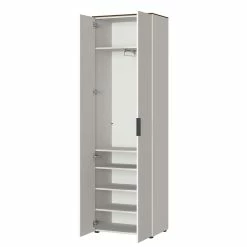 2-türiger Garderobenschrank In Hellgrau - Bution -wohnen.de-Shop 2 tueriger garderobenschrank in hellgrau nussbaum dekor bution 03