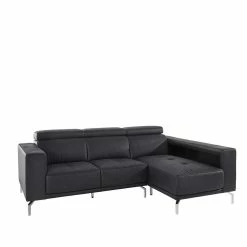 232x84x165 Couchecke Leder Eckgarnitur In Schwarz - Fabricus -wohnen.de-Shop 232x84x165 couchecke leder eckgarnitur in schwarz mit metallbeinen in chrom fabricus f