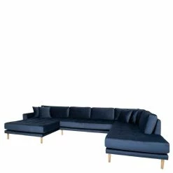 370x78x220 Samt U-Form Couch In Blau - Dominico -wohnen.de-Shop 370x78x220 samt u form couch in blau natur holzbeine dominico f