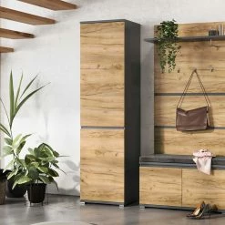 54x200x40 Garderobenschrank In Wildeiche & Grau - Orsecca -wohnen.de-Shop 54x200x40 garderobenschrank in wildeiche grau mit gedaempfter tuer orsecca 05