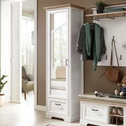 65x204x41 Landhaus Dielenschrank Mit Spiegel - Nurelcas -wohnen.de-Shop 65x204x41 landhaus dielenschrank mit spiegel 1 tuerig schublade nurelcas 02