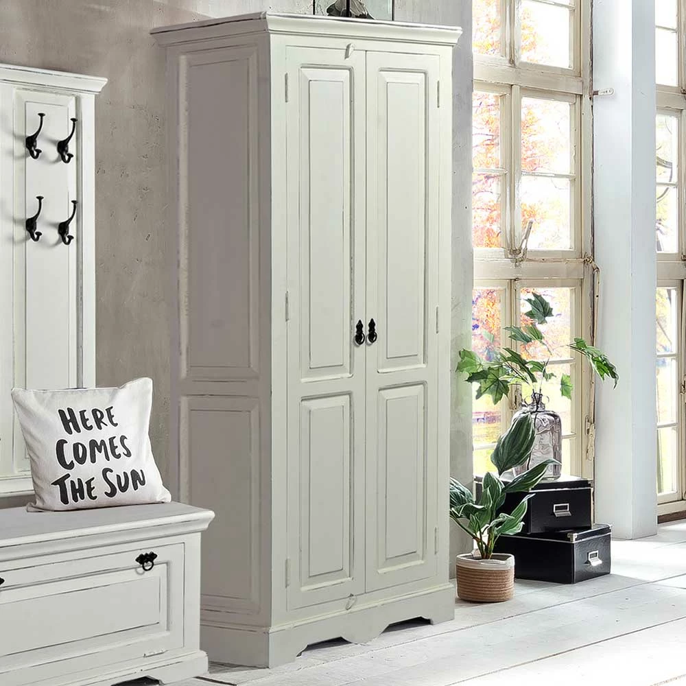 80x180x45 Flurschrank In Weiß Mit Antik Finish - Wittgenstein 3 80x180x45 Flurschrank In Weiß Mit Antik Finish - Wittgenstein