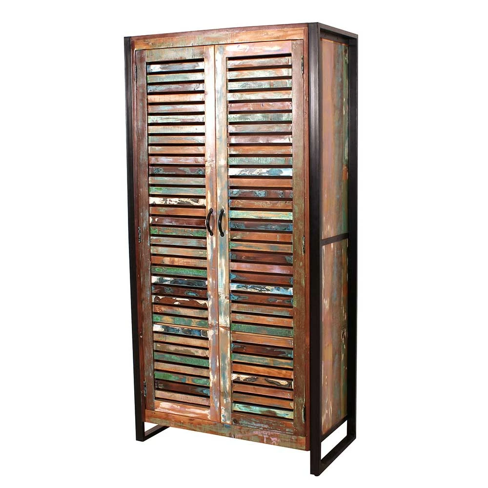 90x180x45 Shabby Chic Schrank Mit 2 Lamellentüren - Vosbadus 4 90x180x45 Shabby Chic Schrank Mit 2 Lamellentüren - Vosbadus – Bild 2