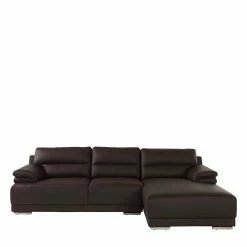 Braune Dreisitzer Eckcouch Aus Kunstleder - Leida -wohnen.de-Shop braune dreisitzer eckcouch aus kunstleder ruecken echt bezogen leida 02