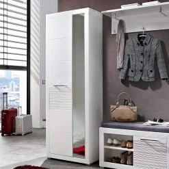 Dielenkleiderschrank Leida In Hochglanz Weiß Geriffelt