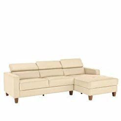 Elegante Leder Eckcouch In Creme - Seyera -wohnen.de-Shop elegante leder eckcouch in creme mit holzbeinen in braun seyera 02