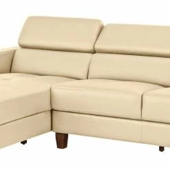 Elegante Leder Eckcouch In Creme - Seyera -wohnen.de-Shop elegante leder eckcouch in creme mit holzbeinen in braun seyera 03