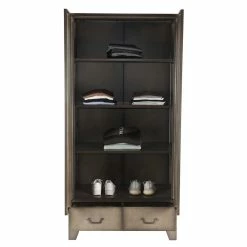 Factory Style Kleiderschrank In Grau Antik - Pature -wohnen.de-Shop factory style kleiderschrank in grau antik mit 2 tueren schubladen spind pature 03