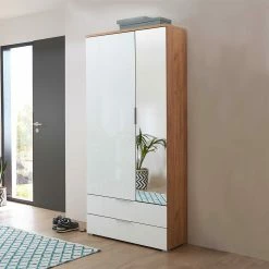 Flur Garderobenschrank In Weiß & Eiche - Reestyl