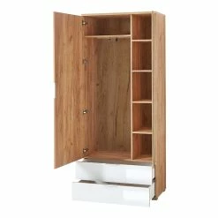 Flur Garderobenschrank In Weiß & Eiche - Reestyl -wohnen.de-Shop flur garderobenschrank in weiss eiche mit spiegel 84x196x40 reestyl 04