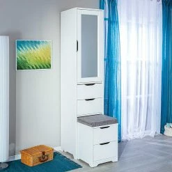 Funktioneller Schrank Mit Hocker Ausziehbar - Brianna -wohnen.de-Shop funktioneller schrank mit hocker ausziehbar spiegeltuer 4 schubladen brianna 02
