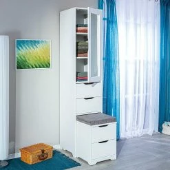 Funktioneller Schrank Mit Hocker Ausziehbar - Brianna -wohnen.de-Shop funktioneller schrank mit hocker ausziehbar spiegeltuer 4 schubladen brianna 03