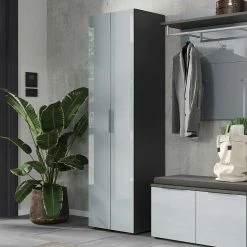 Garderobenschrank In Silbergrau Glasfront - Ilfred -wohnen.de-Shop garderobenschrank in silbergrau glasfront und dunkelgrau 2 tuerig ilfred 02