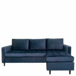 Kleine Samt Polsterecke In Dunkelblau - Sakura -wohnen.de-Shop kleine samt polsterecke in dunkelblau mit schwarzen holzbeinen sakura 02