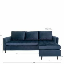 Kleine Samt Polsterecke In Dunkelblau - Sakura -wohnen.de-Shop kleine samt polsterecke in dunkelblau mit schwarzen holzbeinen sakura 03