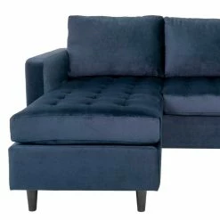 Kleine Samt Polsterecke In Dunkelblau - Sakura -wohnen.de-Shop kleine samt polsterecke in dunkelblau mit schwarzen holzbeinen sakura 04