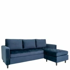 Kleine Samt Polsterecke In Dunkelblau - Sakura -wohnen.de-Shop kleine samt polsterecke in dunkelblau mit schwarzen holzbeinen sakura f