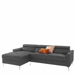 Kleine Wohnlandschaft In Dunkelgrau Leder - Naebo