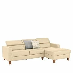 Modernes Ecksofa In Creme & Braun - Romy -wohnen.de-Shop modernes ecksofa in creme braun aus kunstleder massivholz romy 02