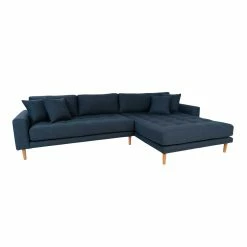 Skandi Stil Ecksofa In Dunkelblau Webstoff - Friscura -wohnen.de-Shop skandi stil ecksofa in dunkelblau webstoff und eichefarben massivholz friscura f