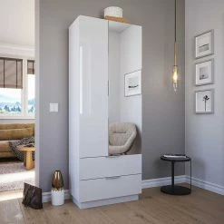 Weißer Hochglanz Flurschrank Mit Spiegel - Ziolas